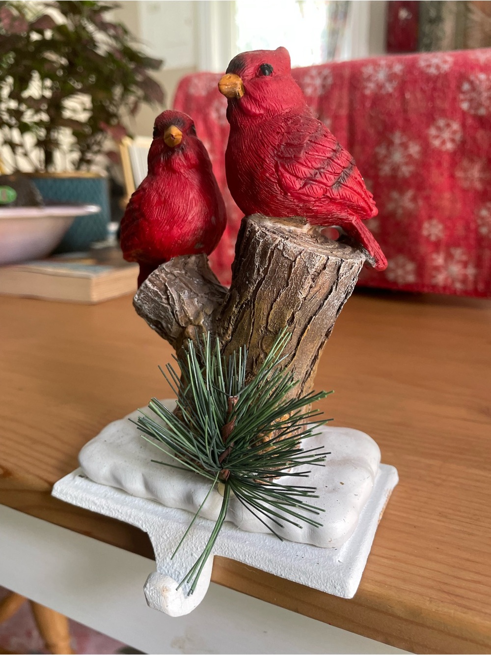 Red Cardinal Decorative Bird Figurine on Branch - Unbranded